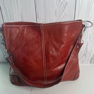Vintage Marco Firenze Red Italian Leather Designer Shoulder Bucket Bag READ